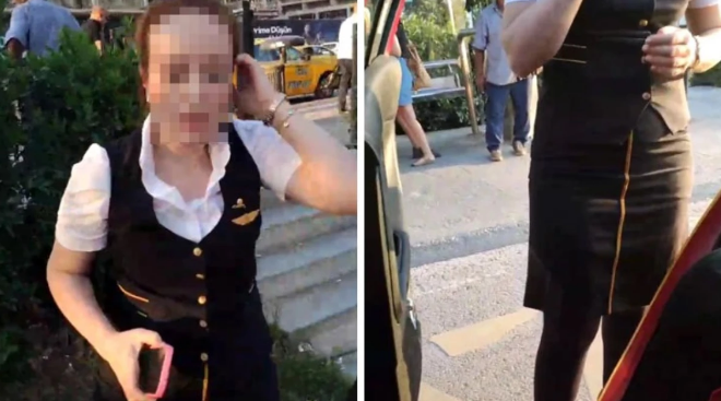 TAKSİ ŞOFÖRÜ İLE HOSTES BİRBİRİNE GİRDİ! İKİLİ ARASINDAKİ KAVGA ANBEAN KAMERADA