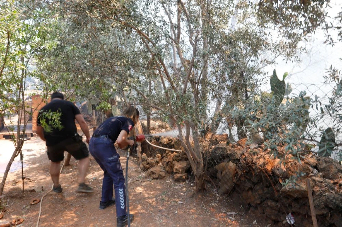 İTFAIYE EKIPLERIYLE BIRLIKTE MAHALLE SAKINLERI DE HORTUMLARLA YANGINA MÜDAHALEDE BULUNDU