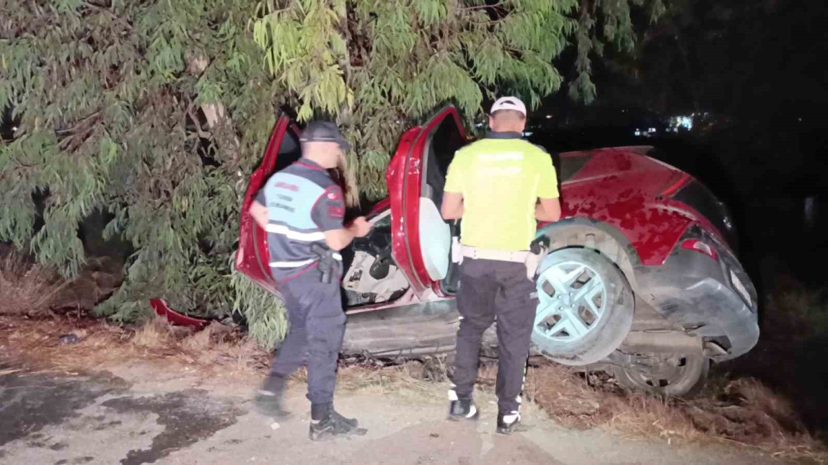 OTOMOBİL AĞACA ÇARPTI, 2 KİŞİ AĞIR YARALANDI