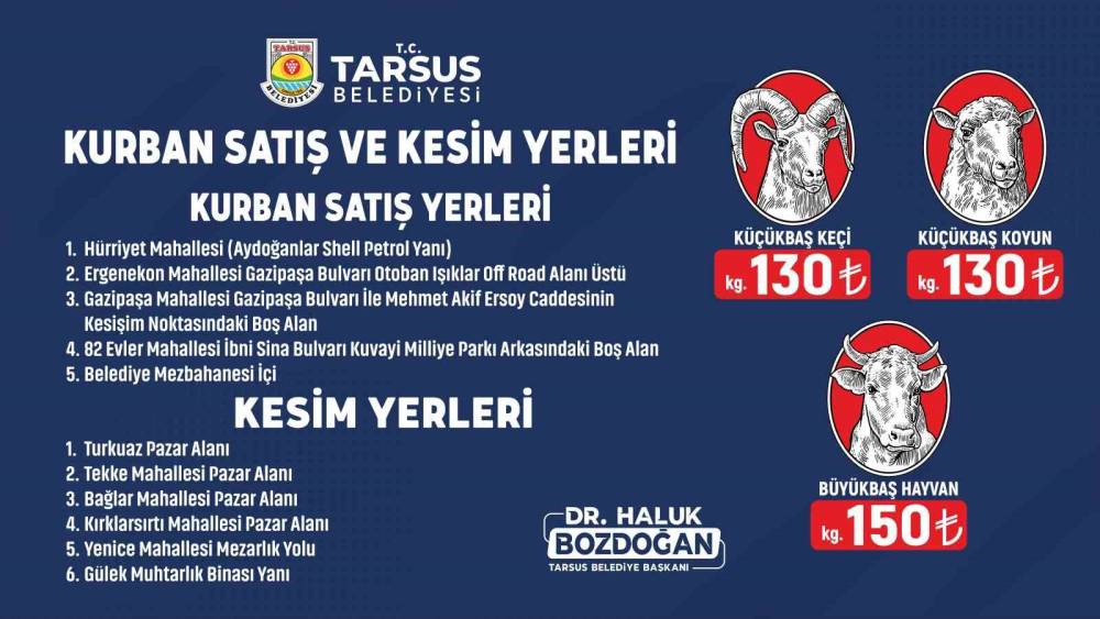 Tarsus’ta kurbanlık fiyatları ile satış ve kesim yerleri belirlendi