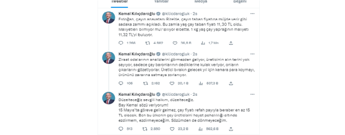 ERDOĞAN "11 LİRA 30 KURUŞ" DEDİ! KILIÇDAROĞLU YAŞ ÇAY ALIM FİYATININ 15 TL OLACAĞI VAADİNDE BULUNDU
