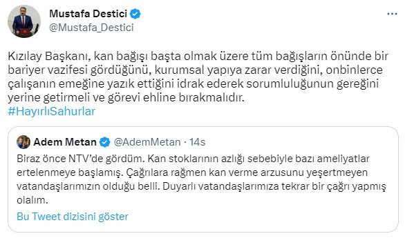 KEREM KINIK'A BİR İSTİFA ÇAĞRISI DA MUSTAFA DESTİCİ'DEN GELDİ